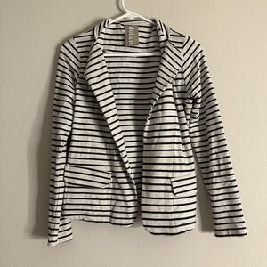 Dolan Left Coast Collection Open Front Cardigan Sweater Black Tan Stripe Size Sm